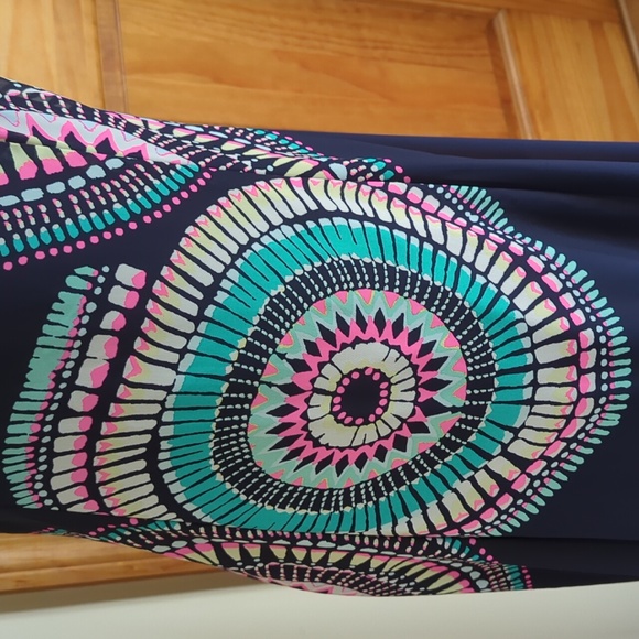 Old Navy T-Strap Chiffon Geometric Boho Maxi Dress S Blue Pink - Picture 8 of 16